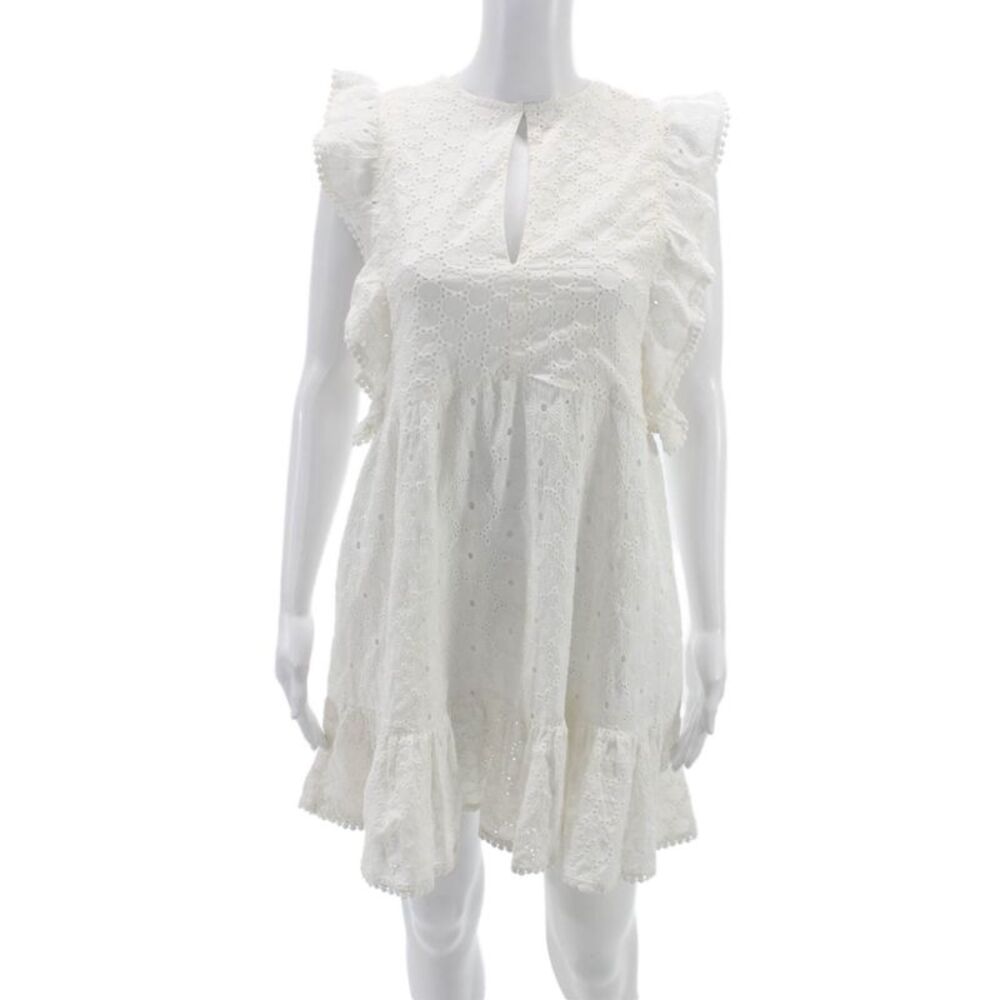 Tessora Womens Trapeze Dress White Cotton Knee Length Short Sleeve Size S